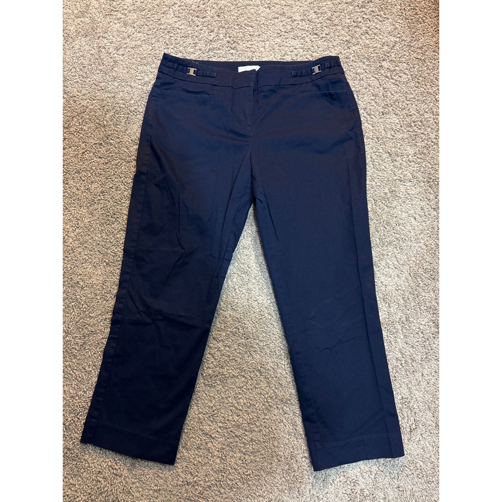 Y2K New York & Company Womens Navy Blue Stretch Straight Leg Cropped Pants Sz 6